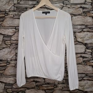 For Love & Lemons Womens Wrap Top Size Medium White Long Sleeve Deep V-Neck